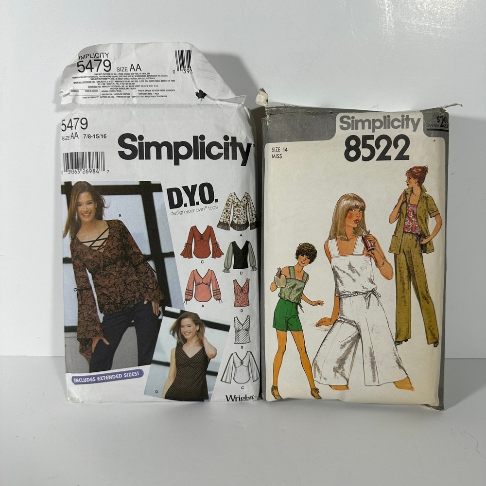 Simplicity Sewing Patterns Lot 5479 DYO Tops 8522 Jacket Pants Shorts Size 14 AA